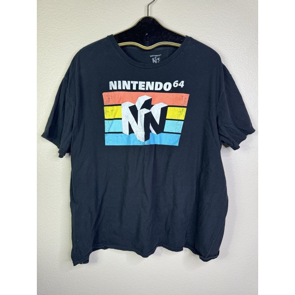 Nintendo 64 Men's XX-Large N64 Logo Black T-Shirt Distressed Worn